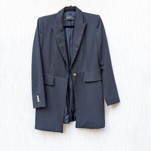 Zara Jacket Womens L Navy Long Sleeve Single-breasted Fitted Midi Blazer Coat